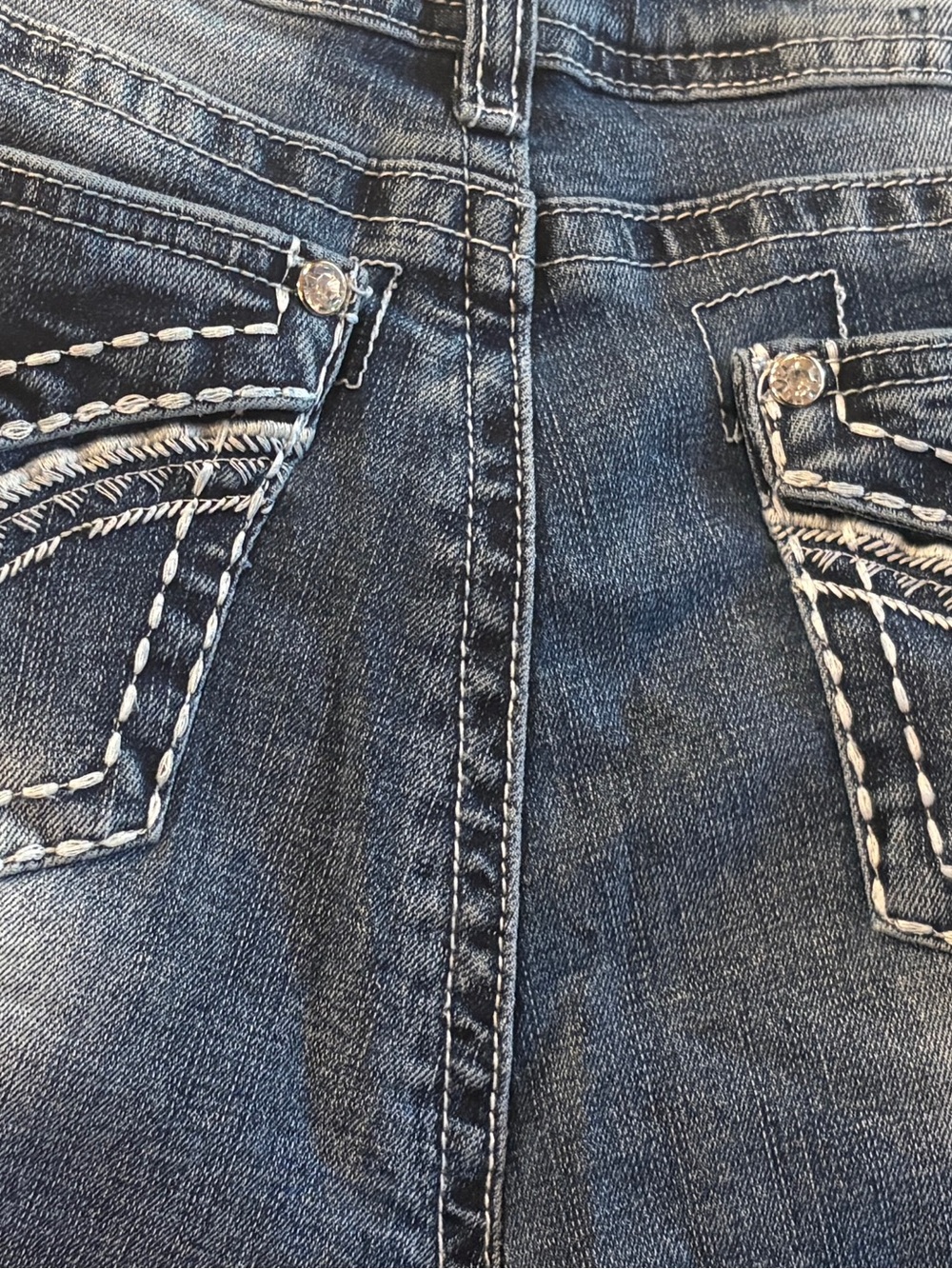 Women’s Distressed Dark Blue Denim Jean Shorts with Embroidered Back Pockets - Picture 10 of 14